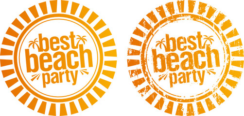 Best beach party rubber stamps. Grunge and simple version.