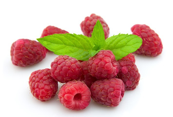 Raspberries with mint
