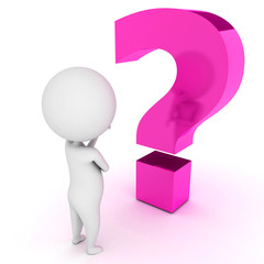 3d rendered illustration of a little guy and a question mark