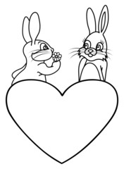 bunnies in love outline