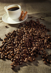 cup of coffee with tubes of cinnamon