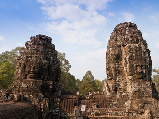 Fototapeta na wymiar Giant buddha face at Bayon Temple, Cambodia