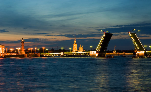 White nights of St.Petersburg, Russia.Palace Bridge
