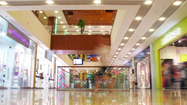 multilevel shopping mall, time lapse