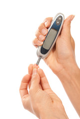 Diabetes patient measuring glucose level blood test
