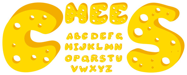 Vector yellow cheese alphabet on a white background