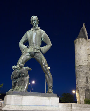 Lange Wapper in front of castle Het steen, Antwerp, Belgium