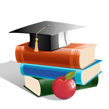 books with hat and apple