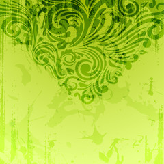 Green vintage background with scrolls and watercolor effect