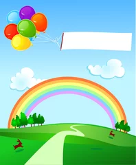Crédence de cuisine en verre imprimé Arc en ciel Bannières et ballons - Ballons et bannière