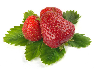 whole strawberry and leaves