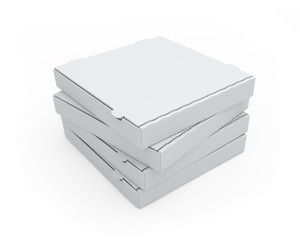 Blank cardboard pizza boxes isolated on white