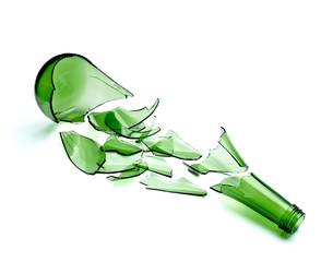 broken green bottle drink alcohol waste