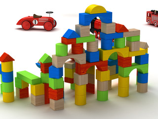 Giocattoli wireframe 3d render castello modellismo costruzioni