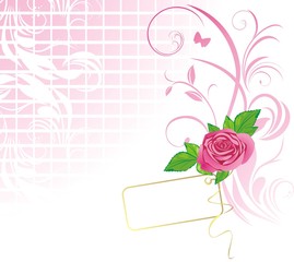 Pink rose with card. Pattern for design