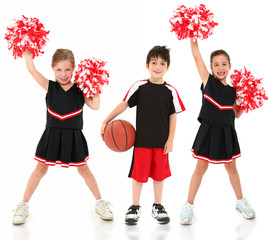 Group of Children Cheerleaders and Basketball Player