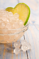 tapioca pearls with lime. white bubble tea ingredients