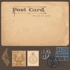 Antique postcards in vector with set of Postal stamps