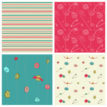 Set of 4 seamless backgrounds - Sewing kit design elements for s