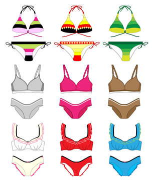 Collection of various types of female lingerie