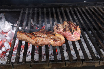Sirloin steak prepared on the barbecue grill.