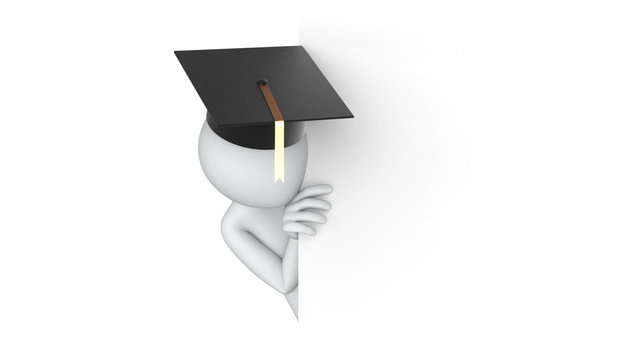 Thumbs Up! 3d man in the university graduation cap