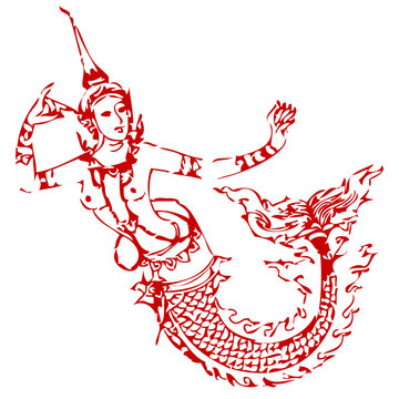 Traditional Thai art. Lined design Vector template