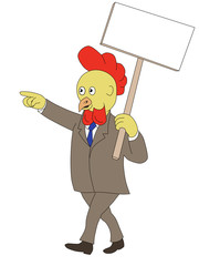 cartoon rooster chicken walking placard sign