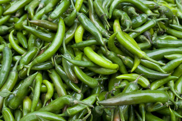 fresh green chillies, vegetable market in Jaipur, India