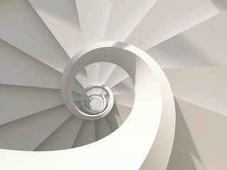Abstract architecture with white spiral staircase - obrazy, fototapety, plakaty