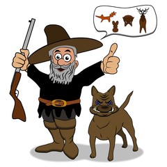 J&auml;ger mit Hund und Traum von gro&szlig;er Jagdbeute