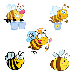 Obraz premium Different Bee Cartoon Mascot Characters Collection