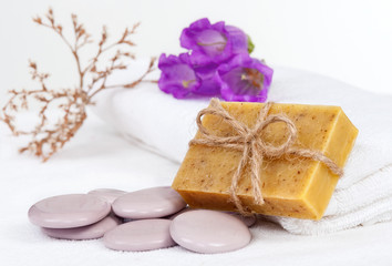 Body care still life with herbal soap
