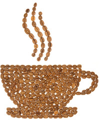 Coffee cup made of beans against a white background (isolated)