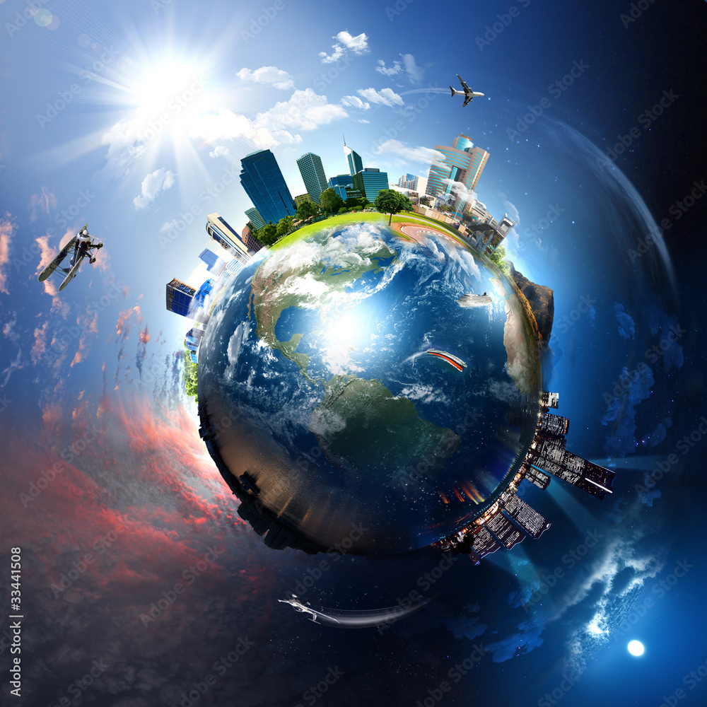 Wall mural earth with the different elements