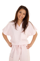 Fototapeta premium woman scrubs smile stand