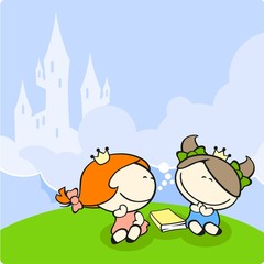 Cute girls dreaming of being princesses