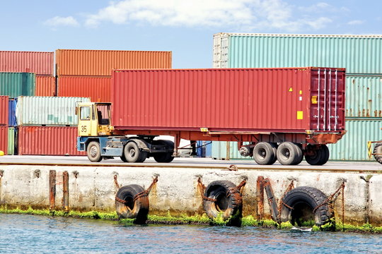 Container truck in sea port