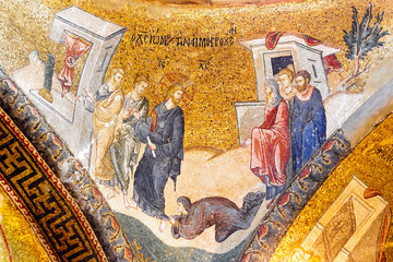 Mosaic of Christ the great physician healing multitudes of sick