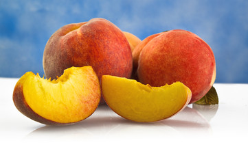 fresh peach fruits with cut