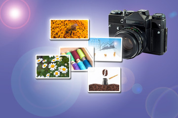 old camera with photos