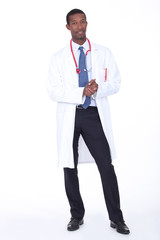 Studio full length shot of a doctor with white coat