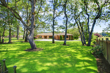House on the horse farm with green landcape
