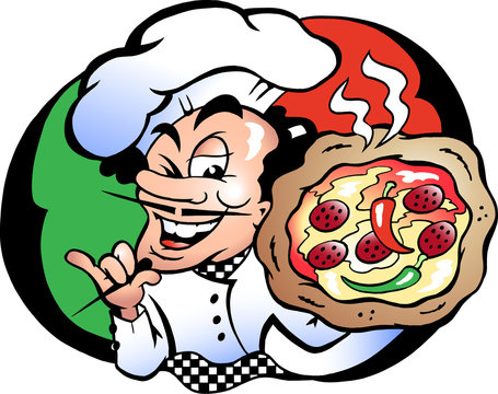 Hand-drawn Vector illustration of an Italien Pizza Baker