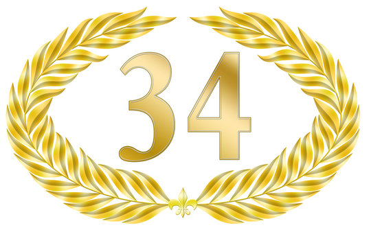 jubil&auml;um 34 button lorbeer schleife geburtstag gold