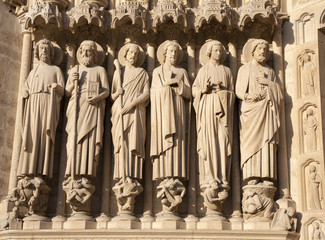 Paris - holy statue from main portal of Notre-Dame