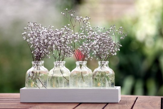 Blumen in Schmuckgl&auml;sern Schleierkraut