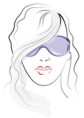 Sketch. Woman wearing sunglasses