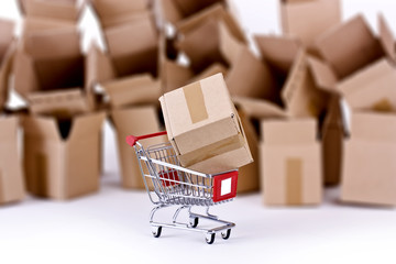Shopping cart with many open boxes