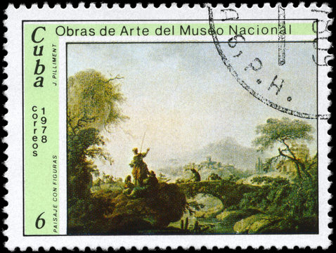 CUBA - CIRCA 1978 Landscape with Figures